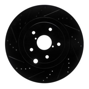 Subaru WRX Brake Rotor (1) - Rear Left - R1 Concepts - Drilled & Slotted - Black - `18-`25